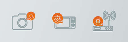 Set line Router and wi-fi setting, Photo camera and Microwave oven icon. Vector