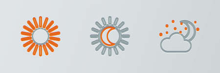 Set line Cloud with moon and stars, Sun and Eclipse of the sun icon. Vectorのイラスト素材