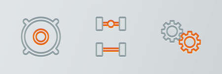 Set line Gear, Car audio speaker and Chassis car icon. Vector