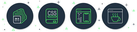 Set line Books about programming, Software, Processor and icon. Vector