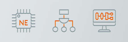 Set line Algorithm, Processor CPU and icon. Vector
