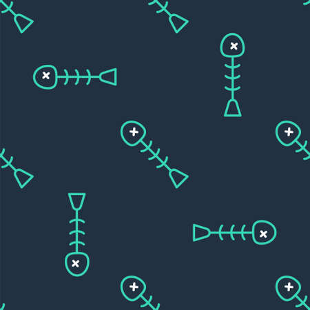 Line Dead fish icon isolated seamless pattern on black background. Vectorのイラスト素材