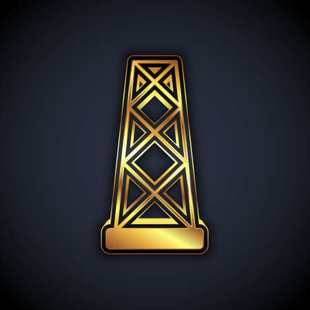 Gold Antenna icon isolated on black background. Radio antenna wireless. Technology and network signal radio antenna. Vectorのイラスト素材
