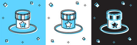 Set Patriotic American top hat icon isolated on blue and white, black background. Uncle Sam hat....
