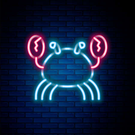 Glowing neon line Crab icon isolated on brick wall background. Colorful outline concept. Vectorのイラスト素材
