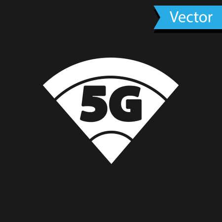 White 5G new wireless internet wifi connection icon isolated on black background. Global network high speed connection data rate technology. Vectorのイラスト素材