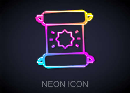Glowing neon line Decree, paper, parchment, scroll icon icon isolated on black background. Vectorのイラスト素材