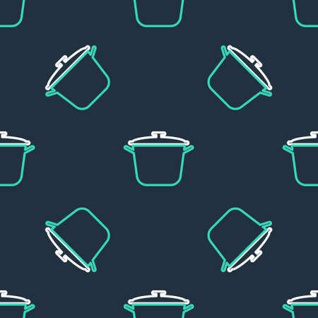 Line Cooking pot icon isolated seamless pattern on black background. Boil or stew food symbol. Vectorのイラスト素材