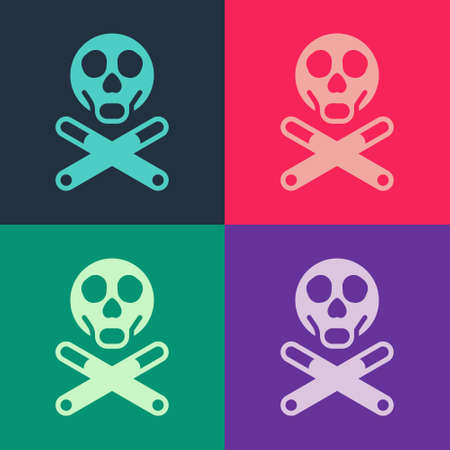 Pop art Bones and skull as a sign of toxicity warning icon isolated on color background. Vectorのイラスト素材