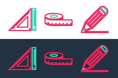 Set line Pencil and line, Triangular ruler and Tape measure icon. Vectorのイラスト素材