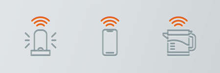 Set line Smart electric kettle, flasher siren and Wireless smartphone icon. Vectorのイラスト素材