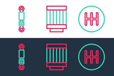 Set line Gear shifter, Shock absorber and Car air filter icon. Vectorのイラスト素材