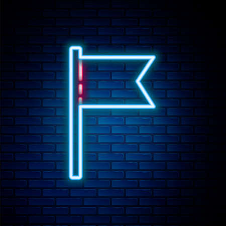 Glowing neon line Flag icon isolated on brick wall background. Location marker symbol. Colorful outline concept. Vectorのイラスト素材