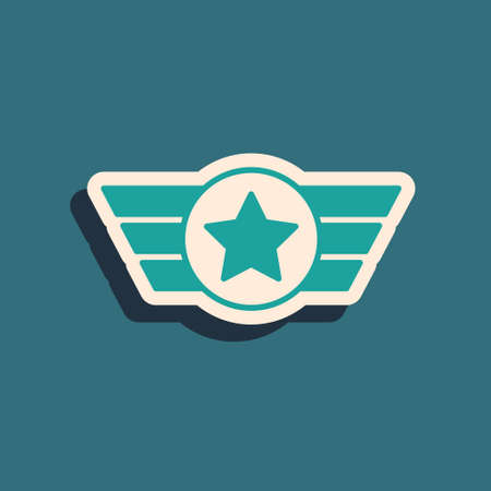 Green Star American military icon isolated on green background. Military badges. Army patches. Long shadow style. Vectorのイラスト素材