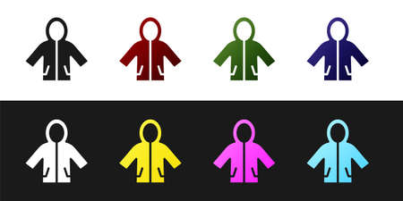 Set Raincoat icon isolated on black and white background. Vectorのイラスト素材
