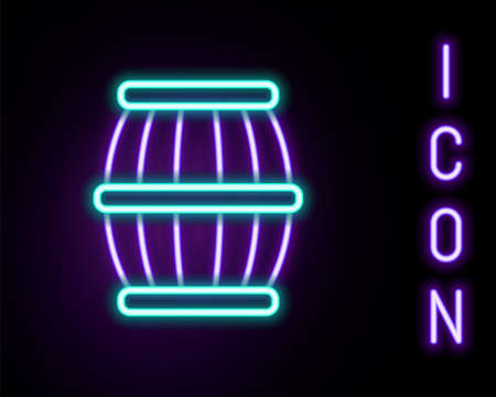 Glowing neon line Gun powder barrel icon isolated on black background. TNT dynamite wooden old barrel. Colorful outline concept. Vectorのイラスト素材
