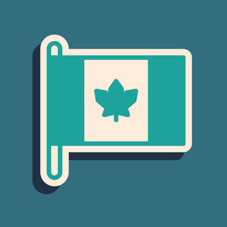 Green Flag of Canada icon isolated on green background. North America country flag on flagpole. Long shadow style. Vectorのイラスト素材