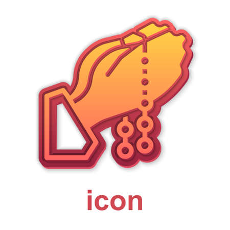 Gold Hands in praying position with rosary icon isolated on white background. Praying hand islam muslim religion spirituality religious. Vectorのイラスト素材
