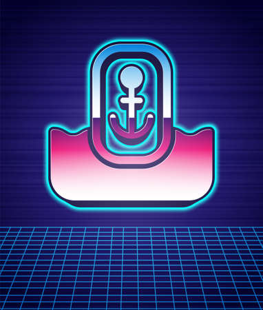 Retro style Map pointer with anchor icon isolated futuristic landscape background. 80s fashion party. Vectorのイラスト素材