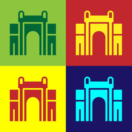 Pop art India Gate in New Delhi, India icon isolated on color background. Gate way of India Mumbai. Vectorのイラスト素材