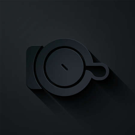 Paper cut Bicycle bell icon isolated on black background. Paper art style. Vectorのイラスト素材