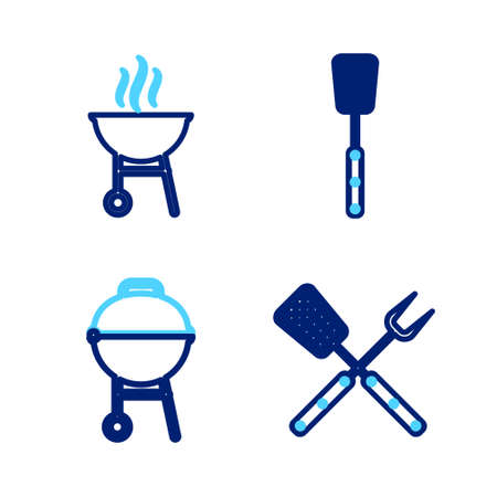 Set line Crossed fork and spatula, Barbecue grill, and icon. Vectorのイラスト素材