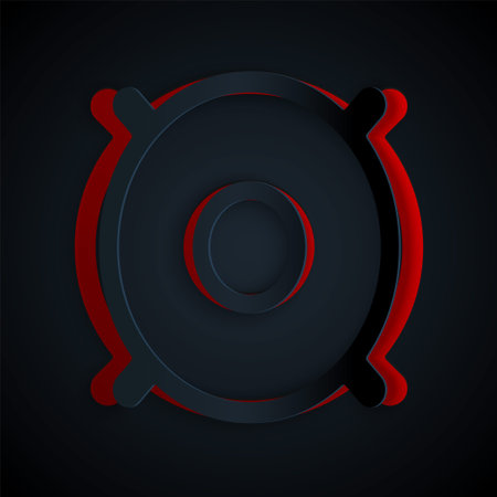 Paper cut Car audio speaker icon isolated on black background. Paper art style. Vectorのイラスト素材