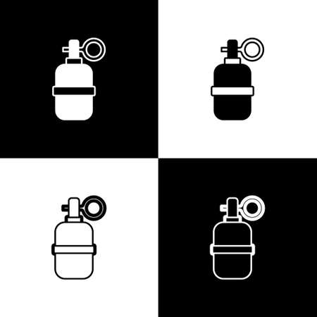 Set Hand grenade icon isolated on black and white background. Bomb explosion. Vectorのイラスト素材