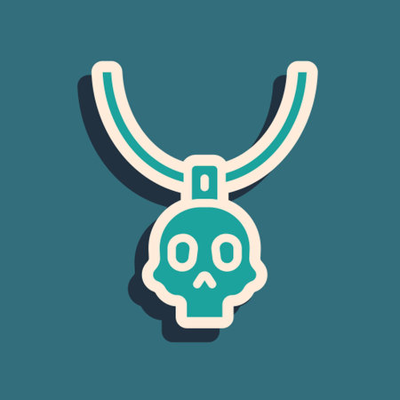Green Necklace amulet icon isolated on green background. Long shadow style. Vectorのイラスト素材