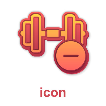 Gold Dumbbell icon isolated on white background. Muscle lifting, fitness barbell, sports equipment. Vectorのイラスト素材