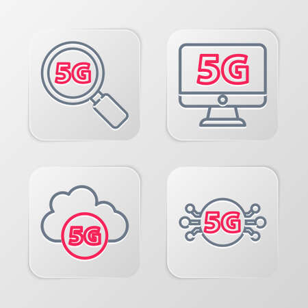 Set line 5G network, Cloud, Monitor with and Search icon. Vectorのイラスト素材