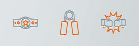 Set line Punch in boxing gloves, Boxing belt and Sport expander icon. Vectorのイラスト素材
