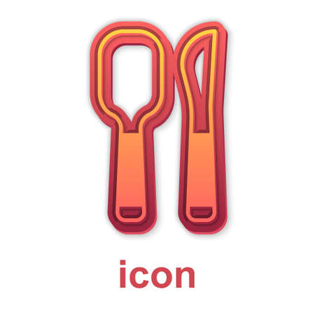 Gold Knife and spoon icon isolated on white background. Cooking utensil. Cutlery sign. Vectorのイラスト素材