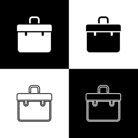 Set Briefcase icon isolated on black and white background. Business case sign. Business portfolio. Vectorのイラスト素材