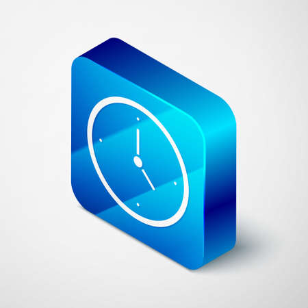 Isometric Clock icon isolated on grey background. Time symbol. Blue square button. Vectorのイラスト素材
