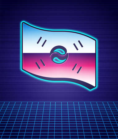 Retro style South Korea flag icon isolated futuristic landscape background. 80s fashion party. Vectorのイラスト素材