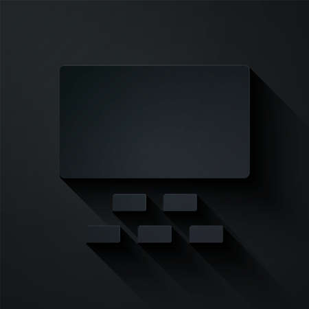 Paper cut Cinema auditorium with screen and seats icon isolated on black background. Paper art style. Vectorのイラスト素材