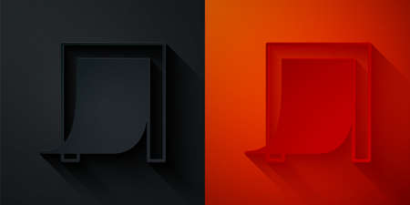 Paper cut Door for pet icon isolated on black and red background. Paper art style. Vectorのイラスト素材