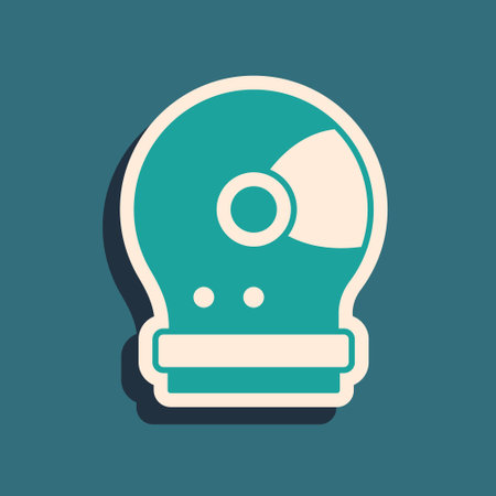 Green Astronaut helmet icon isolated on green background. Long shadow style. Vectorのイラスト素材