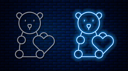 Glowing neon line Donate child toys icon isolated on brick wall background. Charity kindness, volunteer social assistance. Vectorのイラスト素材
