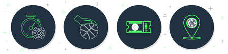 Set line Basketball ball and basket, Heart with basketball, Clock and Thoughts on icon. Vectorのイラスト素材