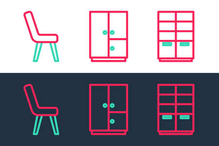 Set line Wardrobe, Armchair and icon. Vectorのイラスト素材