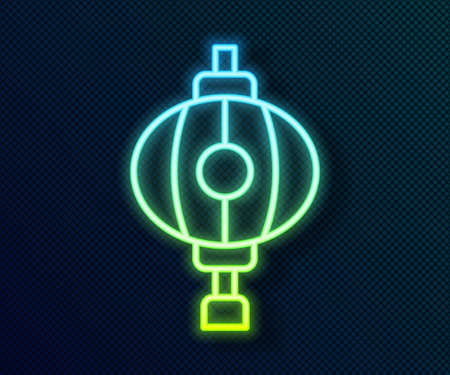 Glowing neon line Korean paper lantern icon isolated on black background. Vectorのイラスト素材