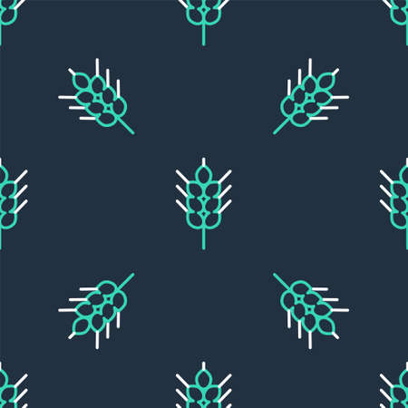 Line Cereals set with rice, wheat, corn, oats, rye, barley icon isolated seamless pattern on black background. Ears of wheat bread symbols. Vectorのイラスト素材