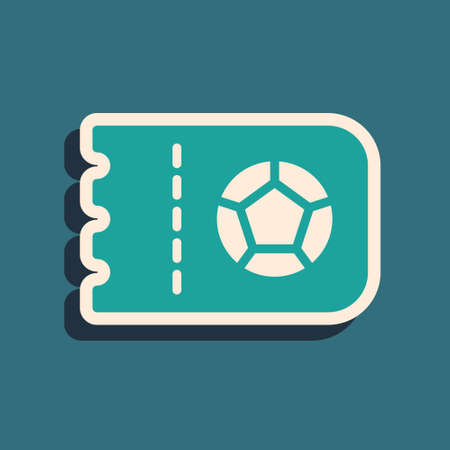 Green Football or soccer ticket icon isolated on green background. Long shadow style. Vectorのイラスト素材