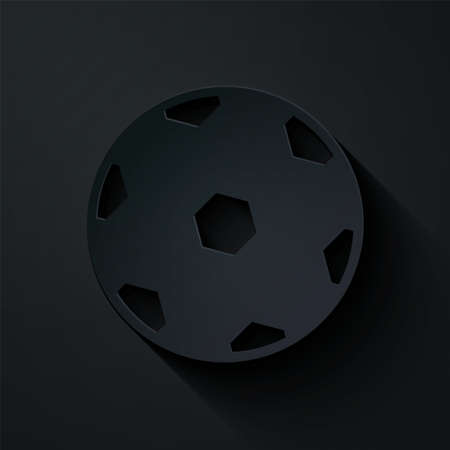 Paper cut Football ball icon isolated on black background. Soccer ball. Sport equipment. Paper art style. Vectorのイラスト素材