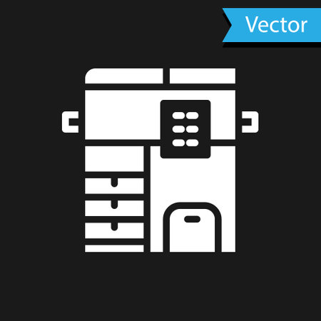 White Office multifunction printer copy machine icon isolated on black background. Vectorのイラスト素材
