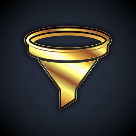 Gold Funnel or filter icon isolated on black background. Vectorのイラスト素材