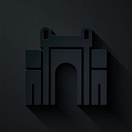 Paper cut India Gate in New Delhi, India icon isolated on black background. Gate way of India Mumbai. Paper art style. Vectorのイラスト素材