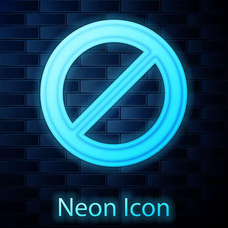 Glowing neon Ban icon isolated on brick wall background. Stop symbol. Vectorのイラスト素材